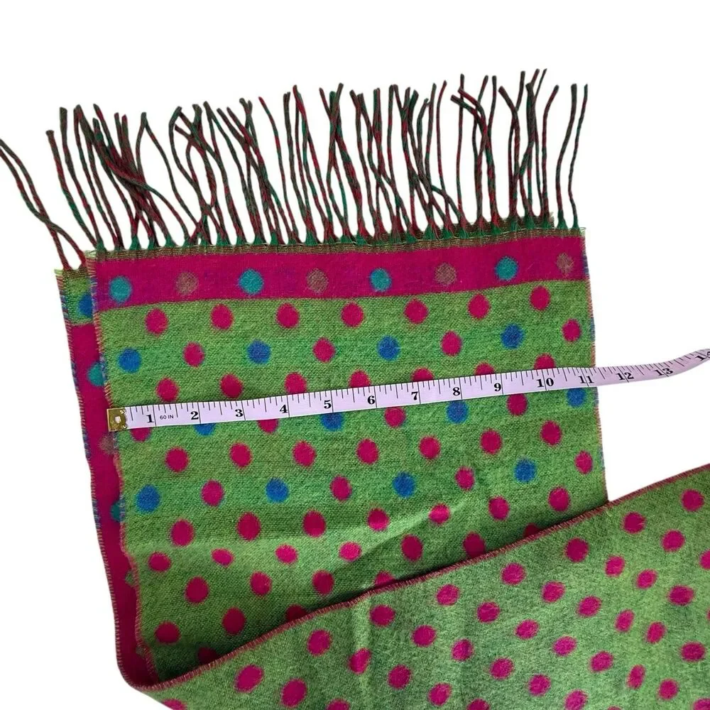 Scottish 100% Cashmere Polka Dot 70x12 Scotland Pink Green 72x11 Reversible